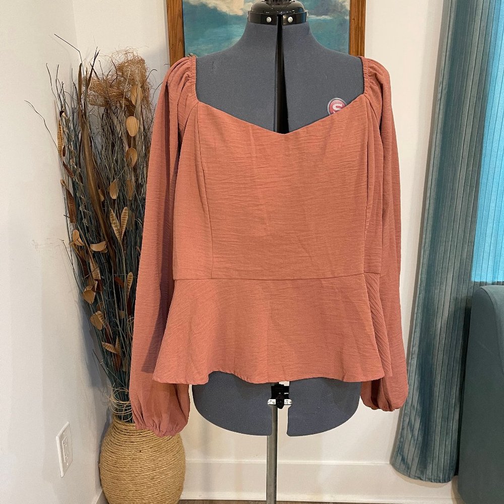 Arula Size B Rose Pink Long Sleeve Flowy Peasant-Style Blouse